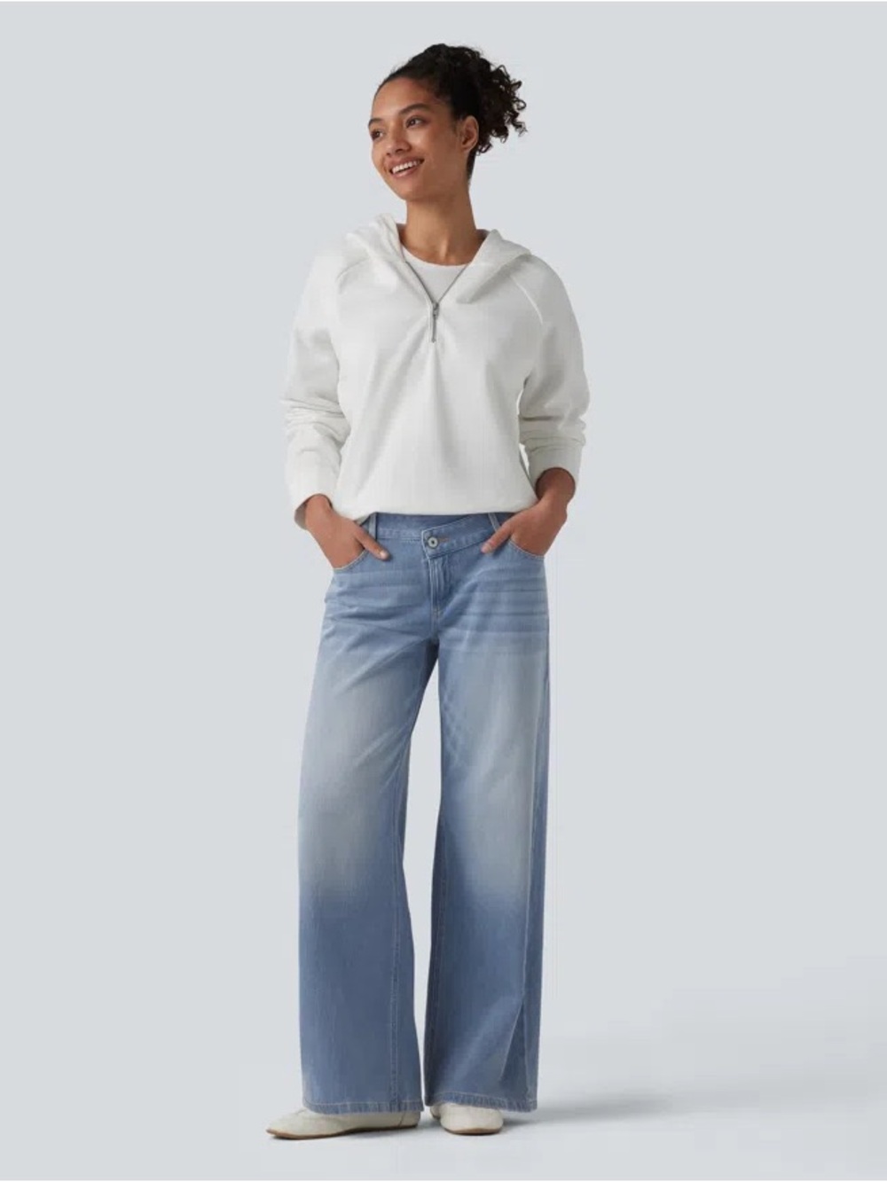 Halara FlexAsymmetric Low Rise Zipper Pockets Baggy Wide Leg